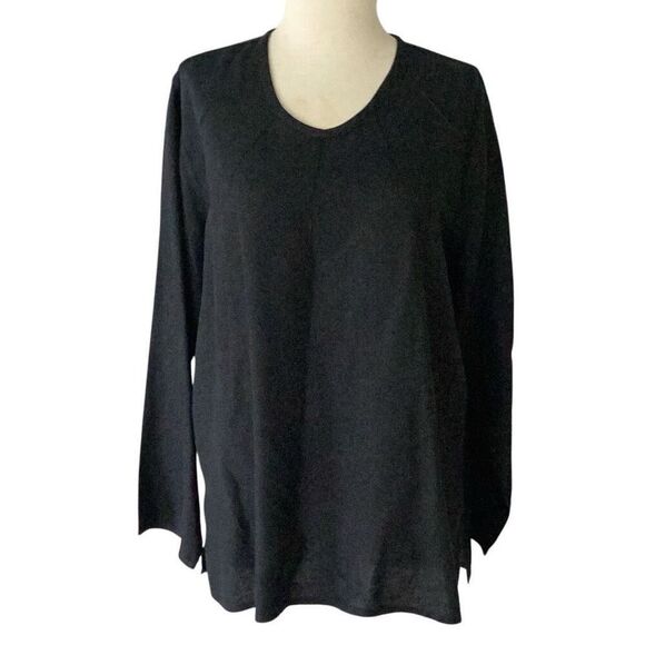 Flax Tops - Flax by Jeanne Engelhart 100% Linen Black Tunic Top Women’s Large Long Sleeve